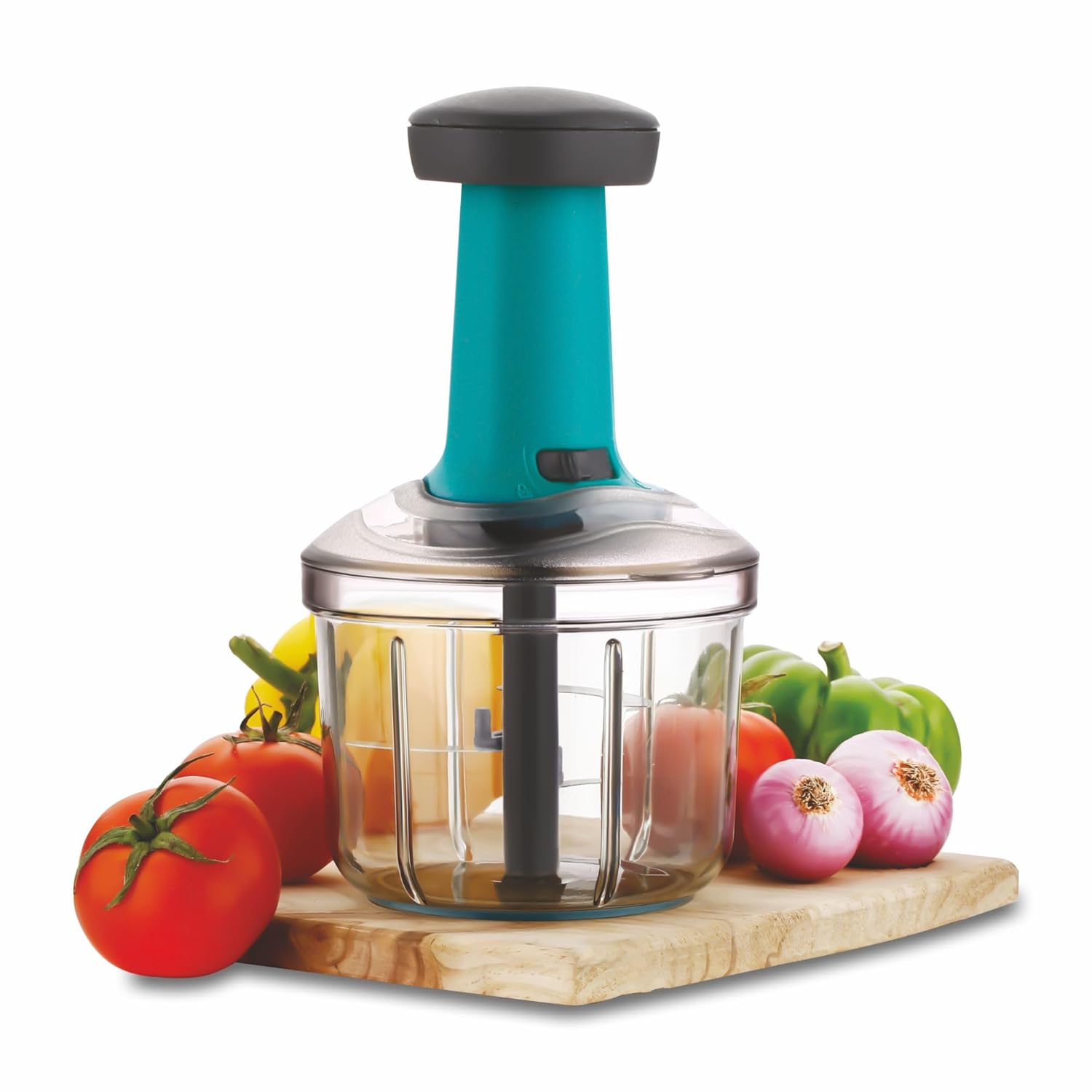 REZEK Convenient 900ml Hand Press Vegetable Chopper with 5 Sharp Stainless Steel Blades