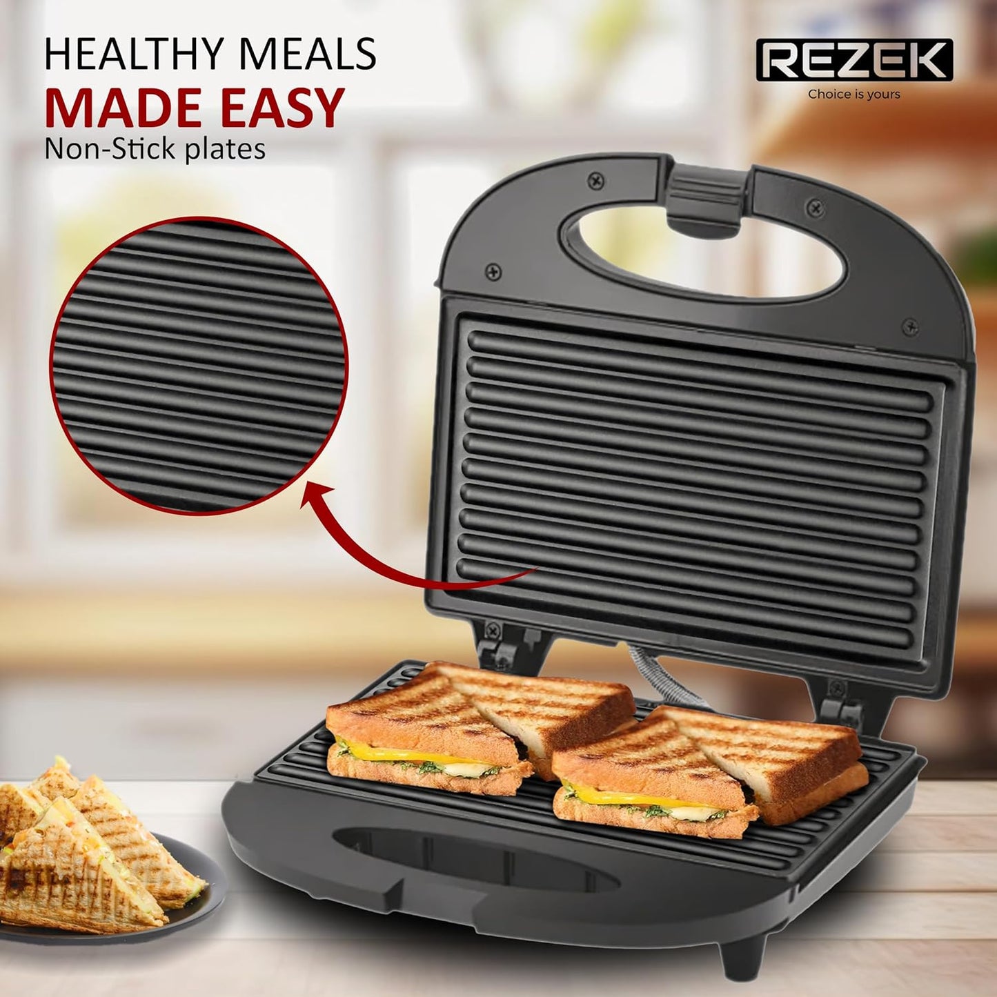 REZEK Grilled Sandwich Maker Machine Toaster Make 750W - Black