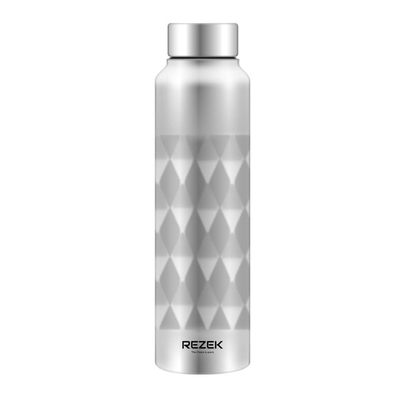 REZEK Aqua Stainless Steel Water Bottle for School Office Home Gym Travel, Water Flask Cubix Model 1 PC, 1000 ML, Silver