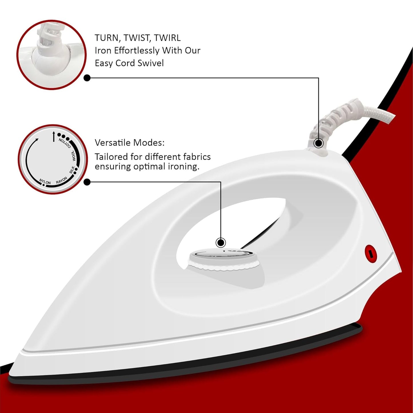 Rezek 1000 Watt Light Weight Dry Iron With Advance Non-Stick Soleplate