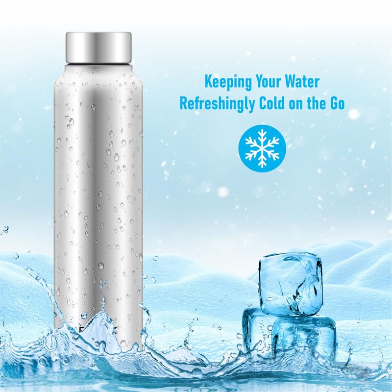 REZEK Aqua Stainless Steel Water Bottle for School Office Home Gym Travel, Water Flask Prime Model 1 PC, 1000 ML, Silver