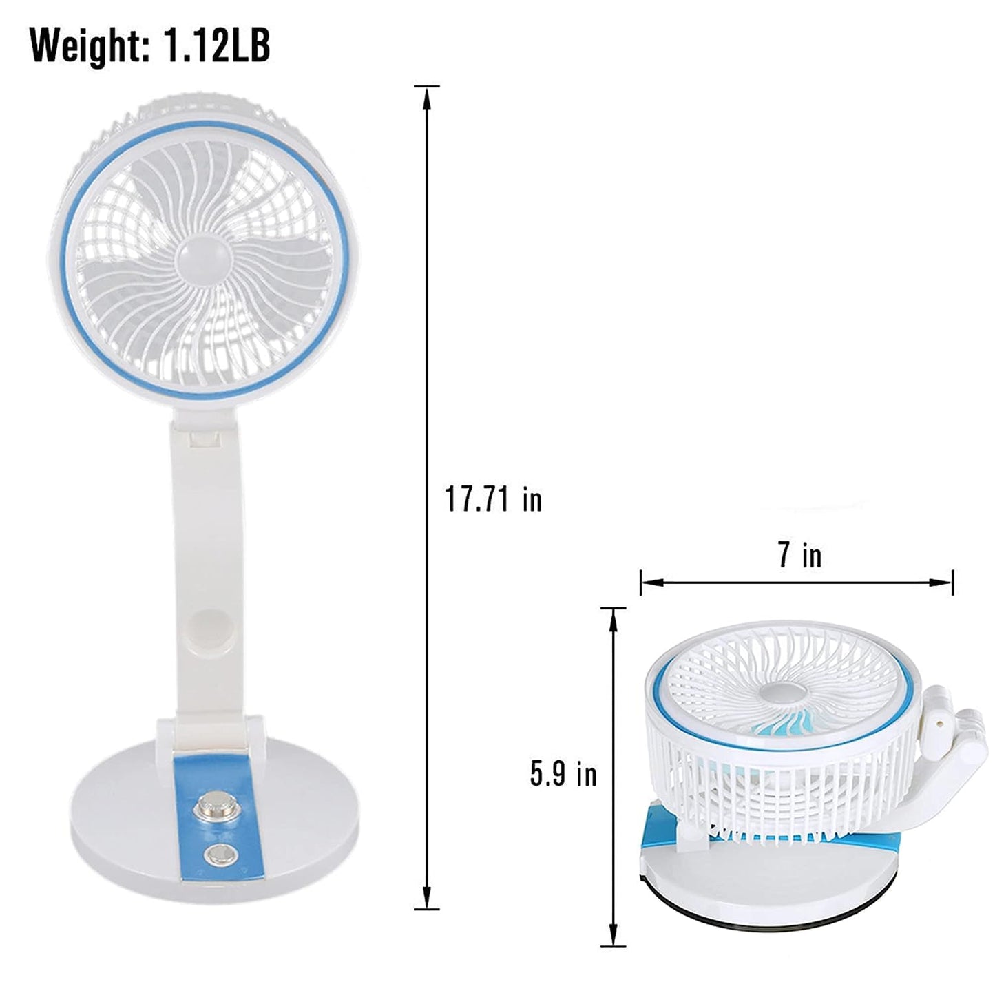 REZEK Portable Folding Fan, Rechargeable Standing Pedestal USB Fan, 3 Speeds, 1600 mAh