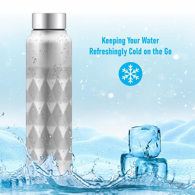 REZEK Aqua Stainless Steel Water Bottle for School Office Home Gym, Travel, Water Flask, 2 Pcs, 1000 ML Each, Silver