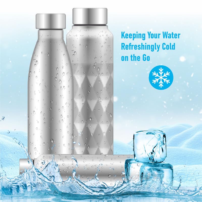 REZEK Aqua Stainless Steel Water Bottle for School Office Home Gym Travel, Water Flask Aquatic Model 5 Pcss, 1000 ML Each, Silver