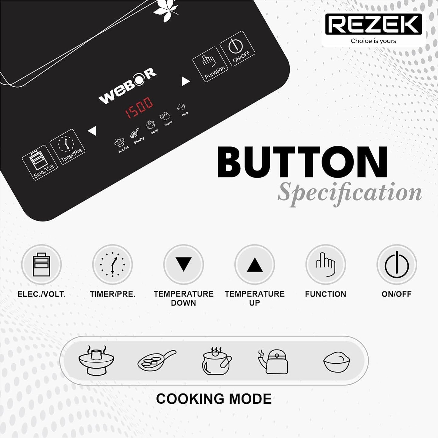 Rezek Webor Collection Crystal Plate Electric Touch Button Strong Heating Power