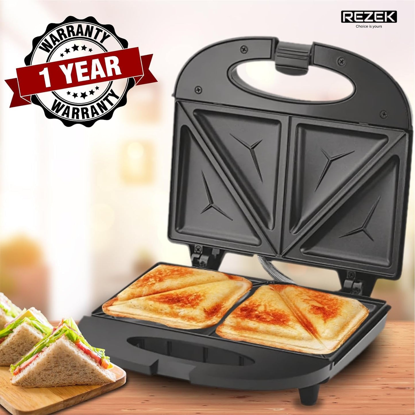 REZEK Sandwich Maker Machine 4 Slice Triangle Sandwich