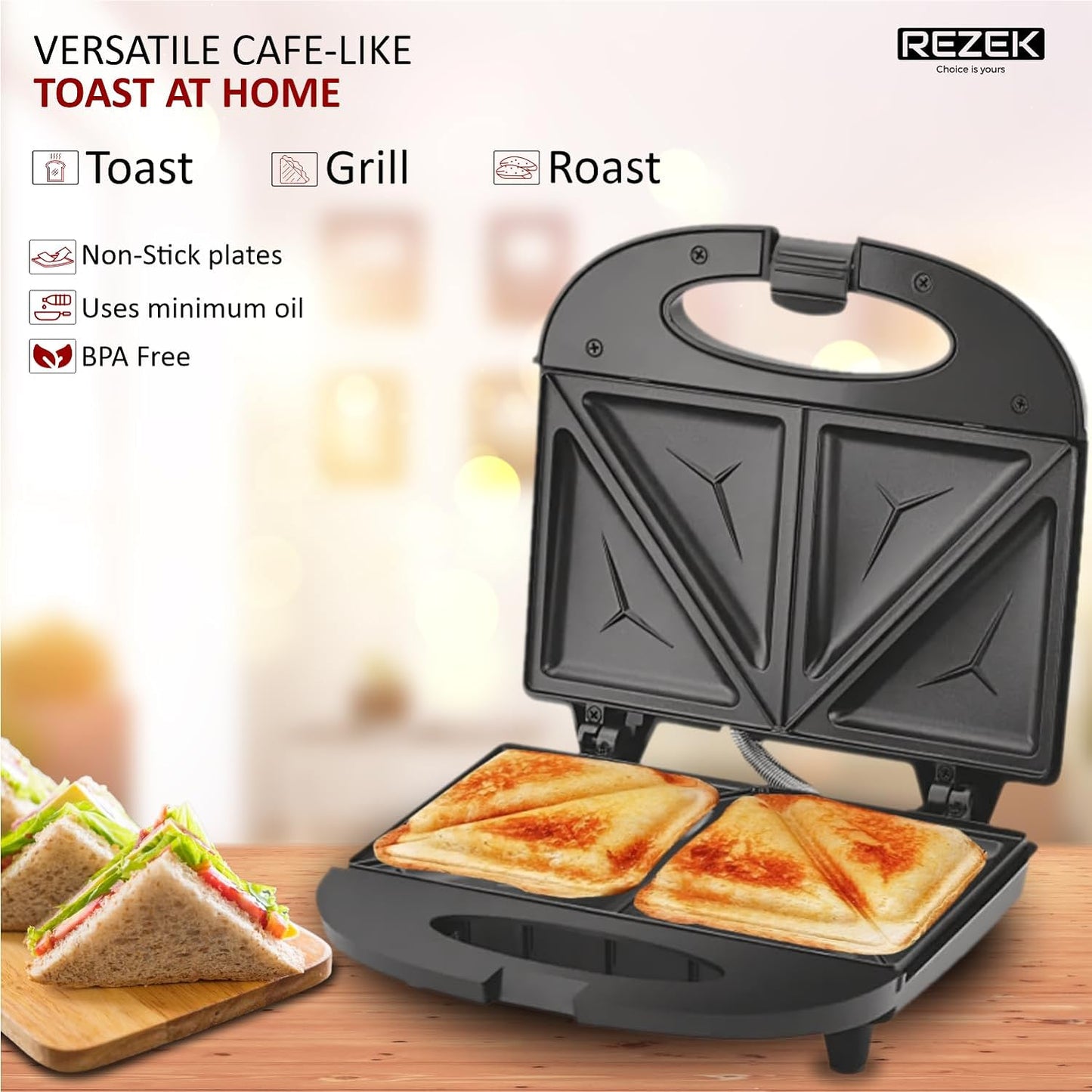 REZEK Sandwich Maker Machine 4 Slice Triangle Sandwich