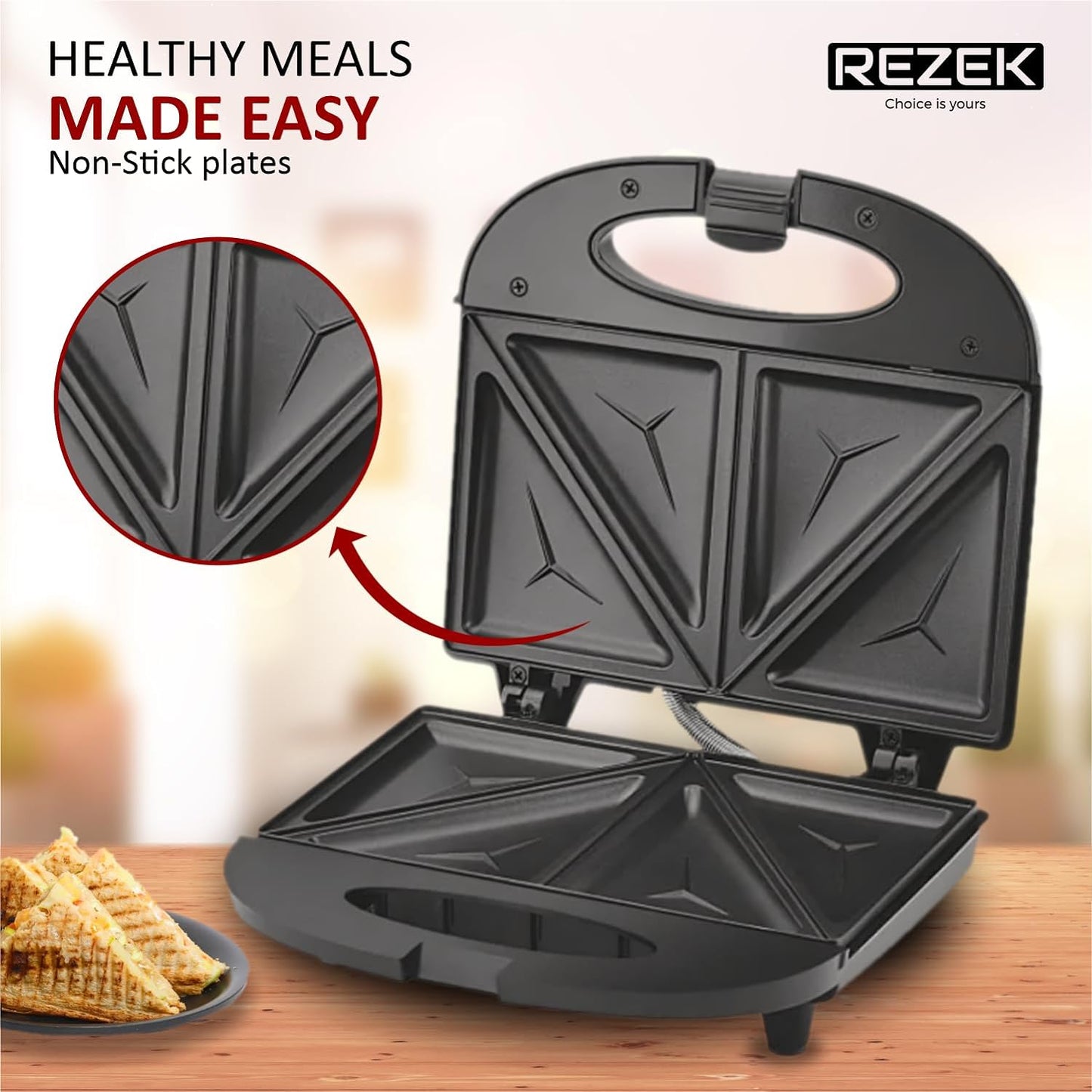 REZEK Sandwich Maker Machine 4 Slice Triangle Sandwich