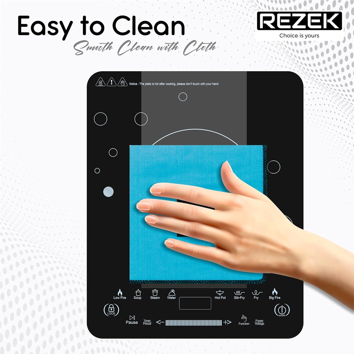 Rezek Ultron Collection Electric Touch Induction Cooktop 2000 Watt with Large Surface Copper Crystal Glass