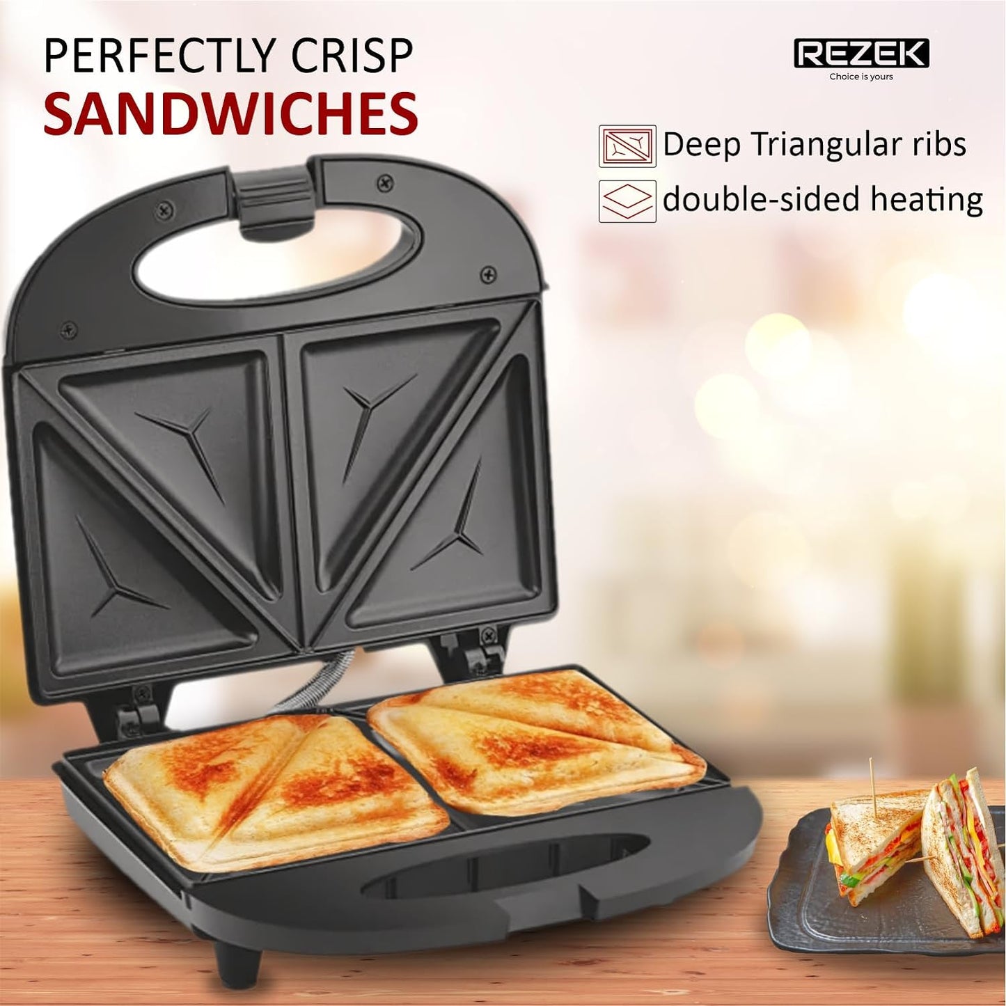 REZEK Sandwich Maker Machine 4 Slice Triangle Sandwich