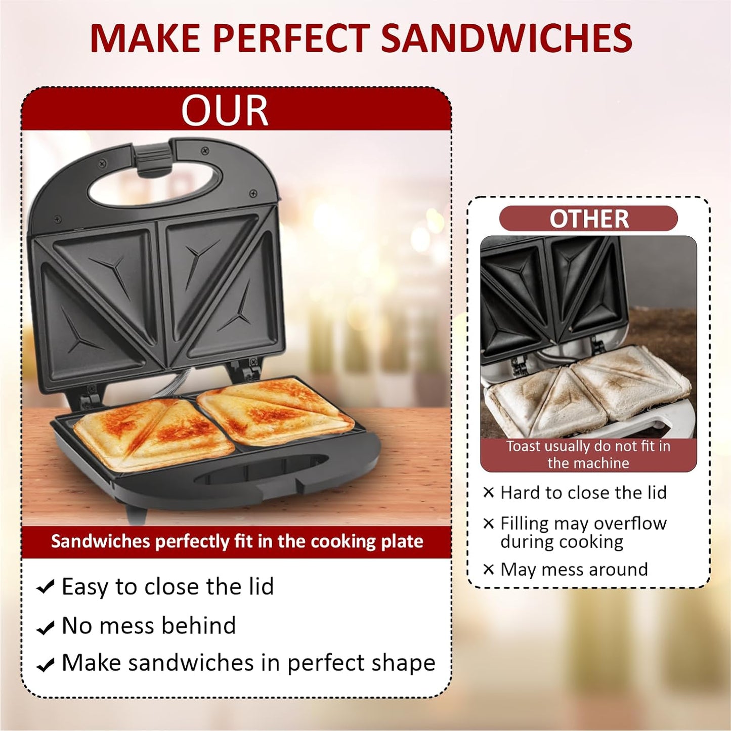 REZEK Sandwich Maker Machine 4 Slice Triangle Sandwich