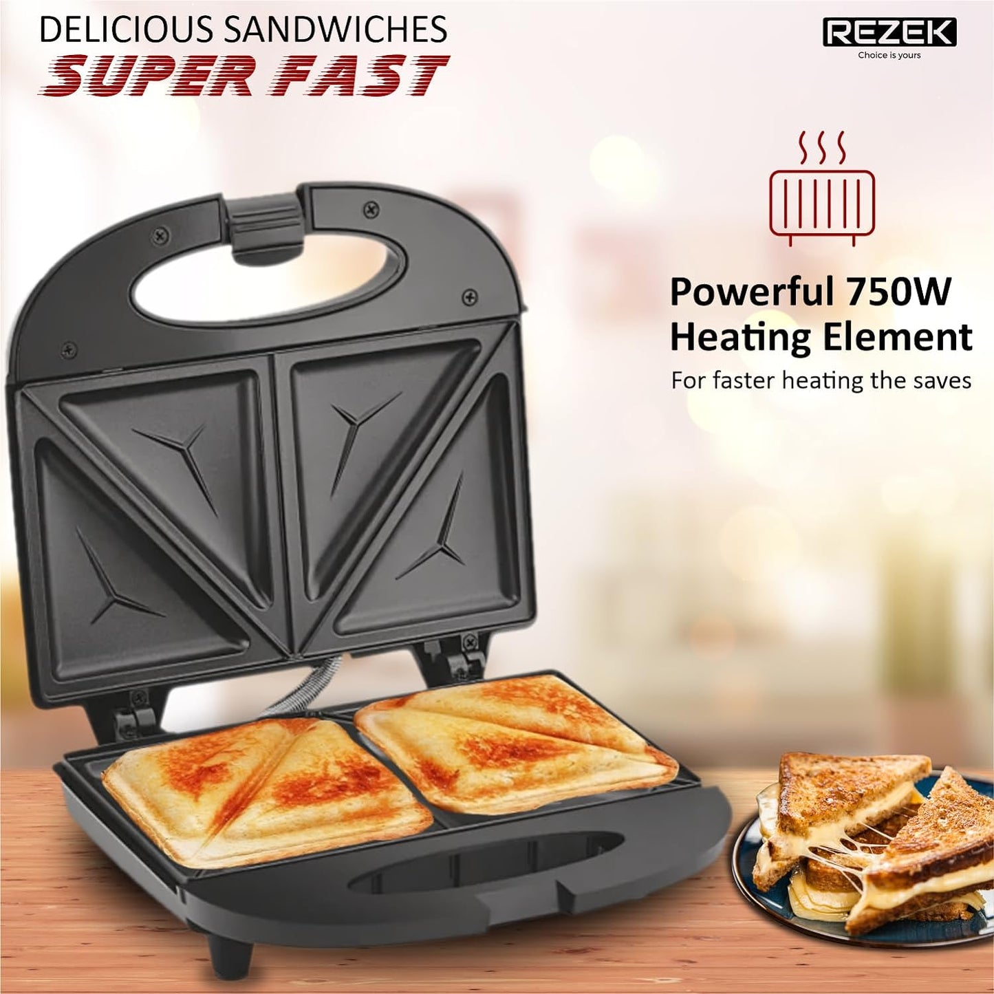 REZEK Sandwich Maker Machine 4 Slice Triangle Sandwich